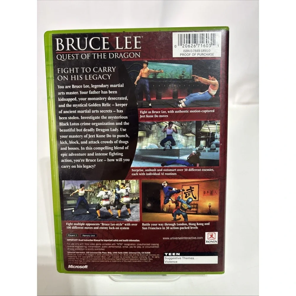 XBOX Bruce Lee Quest of the Dragon Original‎ Xbox 2002 Tested Works